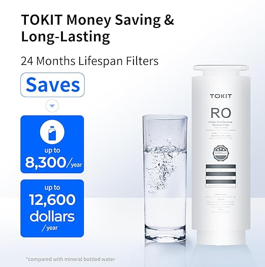 TOKIT U1 Under Sink Reverse Osmosis Water Filter System Rich in Minerals 400 GPD High Flow 2:1 Pure to Drain Tankless RO Under Sink Water Filtration System FCC/SGS, NSF/ANSI 58&42 for Home Reduce TDS