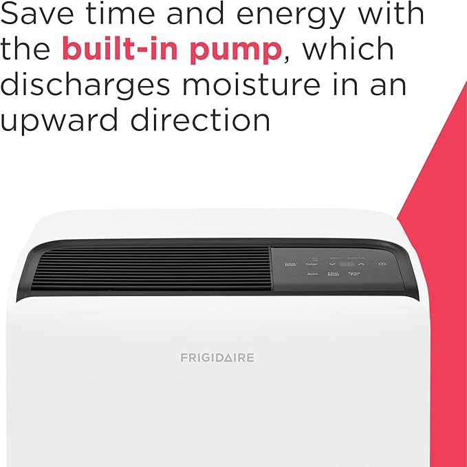 Frigidaire 60-Pint Portable Dehumidifier with Built-In Pump for Large Rooms & Basements, Custom Humidity Control, Auto Shut Off, White