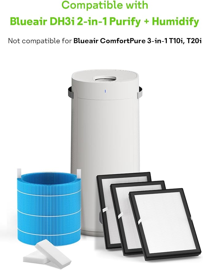 DH3i Replacement Filter Set Compatible with 2-in-1 Purify + Humidify Air Purifier, 3 Packs Particle Filter & 2 Packs Wick Filter