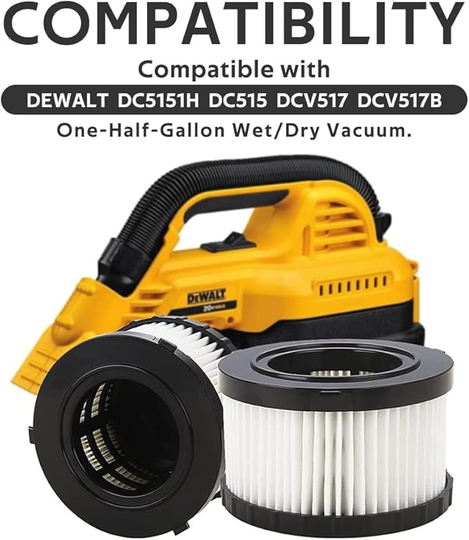 4 Pack DC5151H HEPA Filter Replacement Fit for DEWALT DC5151H DC515 DCV517 Wet Dry Vacuum