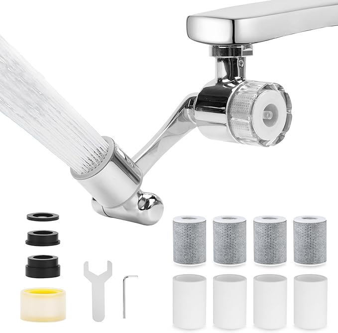 1080º Sink Water Filter Faucet, Splash-proof Sink Faucet Extender with Filter, Reduce 99% Chlorine, 2 Modes Spray Attachment for Home Kitchen & Bathroom, 9PCS Replacement Filter