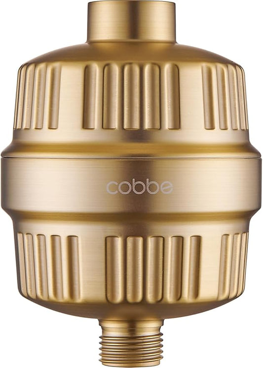 Cobbe HD HEAVY DUTY High Output Shower Filter – 99% REMOVAL Shower Head Filter for Hard Water, Heavy Metals, Chlorine and Harmful Substance, Improve your skin and hair - Brushed Gold
