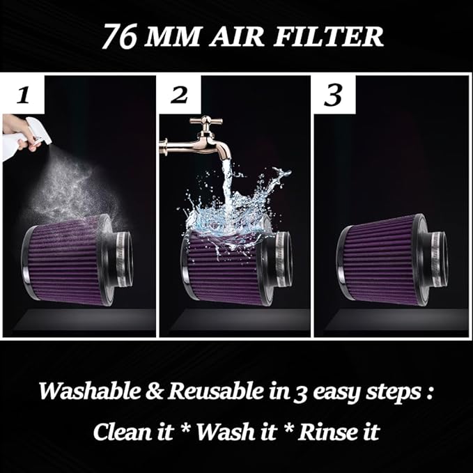 muge racing Universal 3 Inch 76mm Air Intake Filter Replacement Cone Air Filters Quality Dry Air Filter