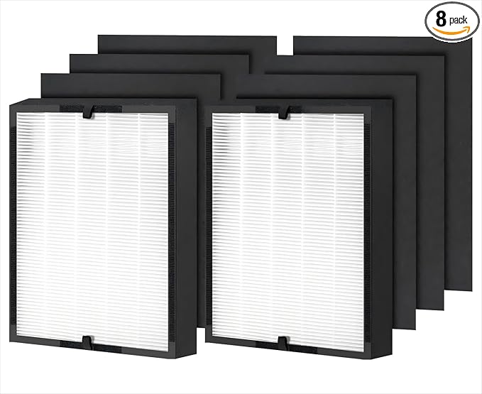 8 pcs 45i Replacement Filter, Compatible with Alen BreatheSmart Flex BH400 and 45i Air Filter, Compares to Part # B4-Pure / FL40 (2 filter + 6 Carbon Pre-filter)