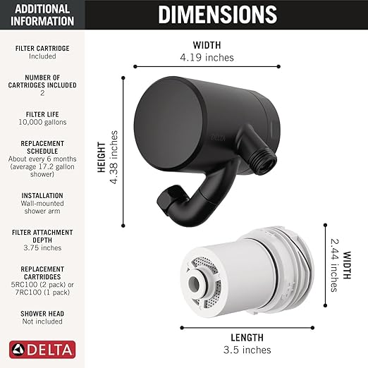 Delta Faucet Clarifi Premium Shower Filter Attachment Matte Blackwith Additional Filter Cartridge