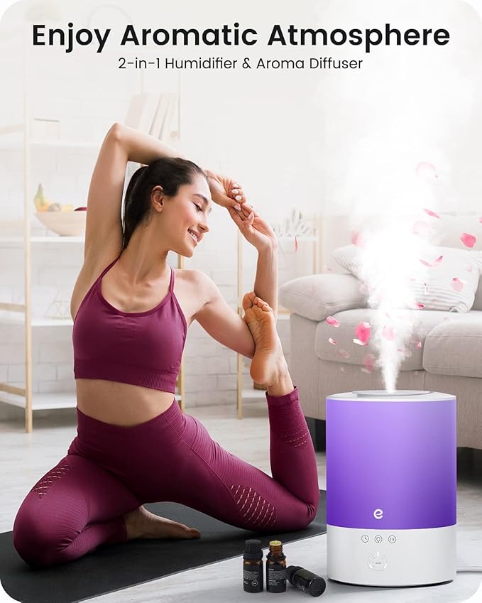 Esemoil Cool Mist Humidifiers for Bedroom Large Room, 2.5L Smart WiFi Baby Air Humidifier with Top-Fill & 28dB Quiet, 24H Ultrasonic Diffuser for Plants, 8 Color Light, Voice Control, Works with Alexa