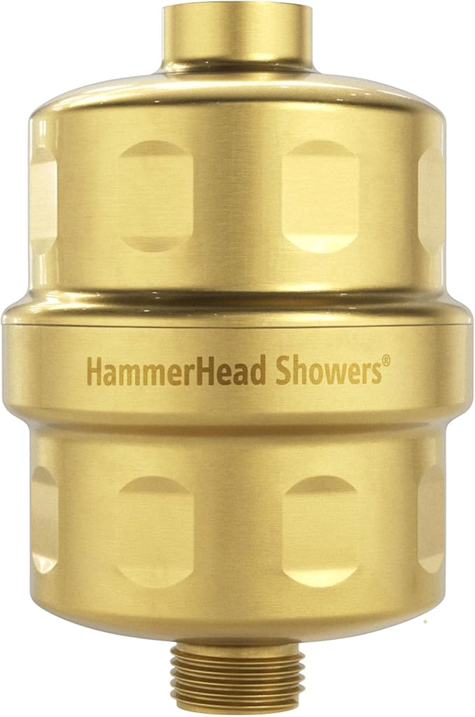 HammerHead Showers® Solid Metal Shower Head Filter – KDF 55 Shower Filter, High Pressure Universal Shower Filters to Remove Toxic Chemicals – Removes Chlorine and Heavy Metals – Brushed Gold