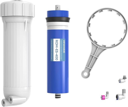 400 GPD RO Membrane Filter with Housing, Replacement Reverse Osmosis Membrane Fit Home Under Sink RO Drinking Water Filter Purifier Filtration System with Wrench, 1/4" Fitting, Check Valve