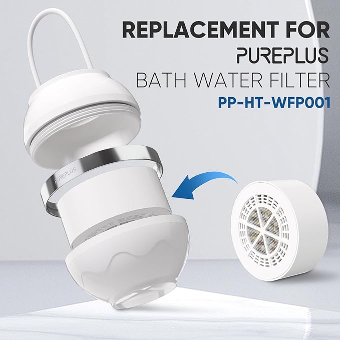 PUREPLUS Bathtub Bath Water Filter Replacement Cartridge, 8 Stages 2500 Gallons Filtration, Reduces Chlorine & Heavy Metals, Replacement for Standard Bathtub Bath Water Filter, 2PACK