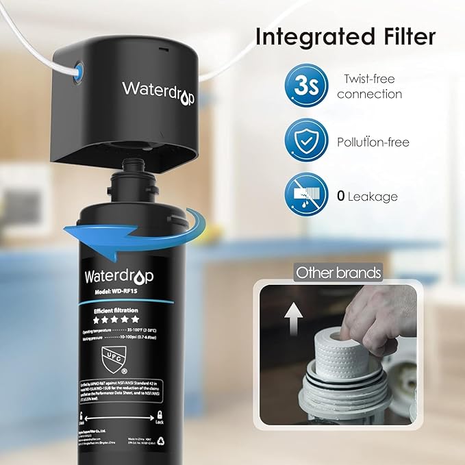 Waterdrop 15UB Under Sink Water Filter, Under Sink Water Filtration System for 2 Years, NSF/ANSI 42 Certified, Reduces PFAS, PFOA/PFOS, Lead, Under Sink Water Filter with Faucet, 19K Gallons