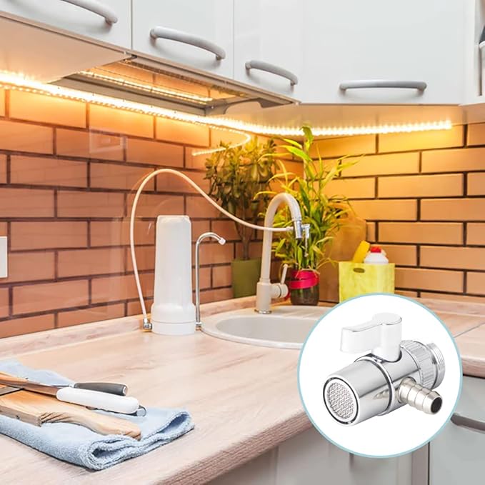 2 Pack Countertop Water Filter Diverter Valve with Barb Connector, Faucet Diverter Adapter for 6mm, 8mm, 9.5mm Tubing or Hose, Compatible with Standard Kitchen Faucets