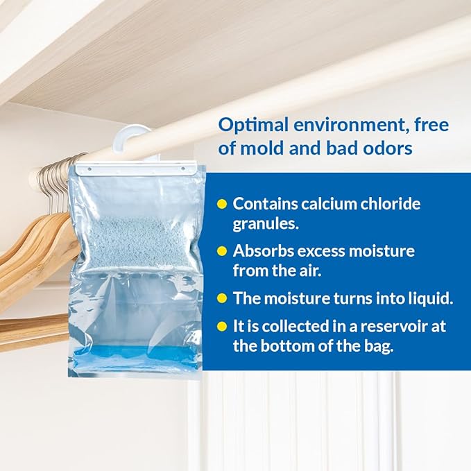 HUMYDRY® - Pack of 12 Hanging Dehumidifier Bags - Moisture Absorbers - 15.9 oz - Unscented - For Spaces Up to 200 sq. FT