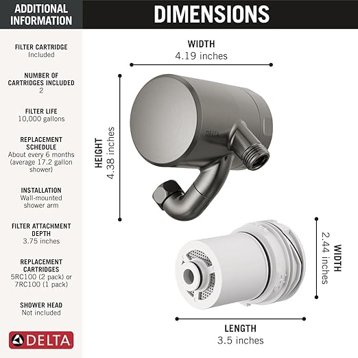 Delta Faucet Clarifi Premium Shower Filter Attachment Black Stainless with Additional Filter Cartridge