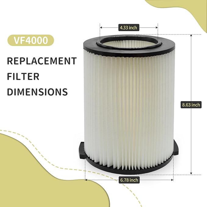 VF4000 Replacement Filter for Ridgid 72947 Wet Dry Vac 5 to 20-Gallon 6-9 Gal Husky Craftsman 17816 Vacuum Compatible WD5500 WD0671 WD1270 RV2400A RV2600B Washable & Reusable Standard Wet/dry Vac Filt