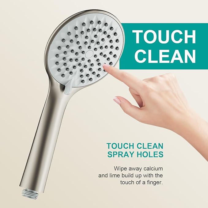 Shower Slide Bar Handheld Shower Head with Hose, 5-Function Hand Shower with Wall Mount，shower slide bar,adjustable height shower head (A-round, Brushed Nickel)