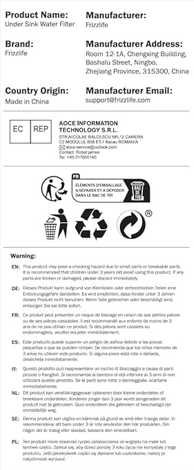 Frizzlife SW15 Under Sink Water Filter System, NSF/ANSI 53&42 Certified, Reduces 99.99% Lead, Chlorine, Bad Taste & Odor, Inline Water Filter, 16K Gallons High Capacity, 0.5 Micron, USA Tech