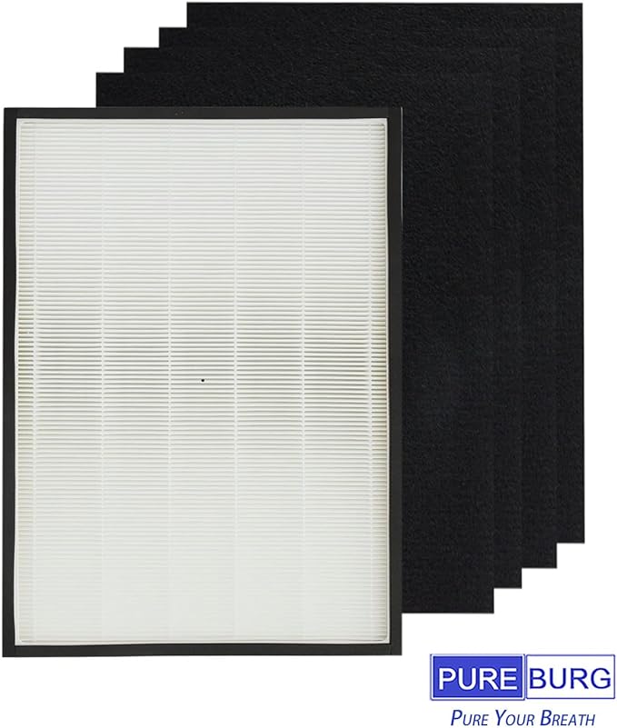 PUREBURG 83195 Replacement Filter Set Compatible with Kenmore 83254 83396 85254 F-K3 Air Purifiers,H13 HEPA + Activated Carbon Pre-Filters x 4 Air Clean Dust VOCs