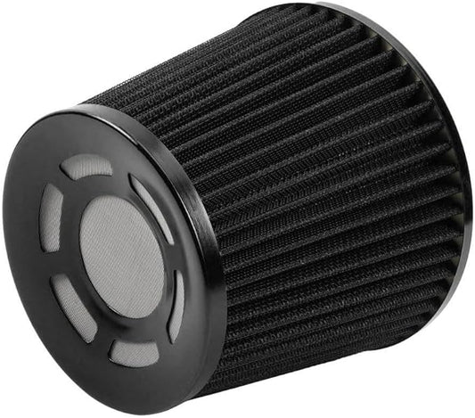 muge racing 3-inch Cold Air Intake Filter 76mm, High Performance Clamp-On Engine Intake Air Filter, Washable Reusable & Universal Round Tapered Replacement Air Filter, Black