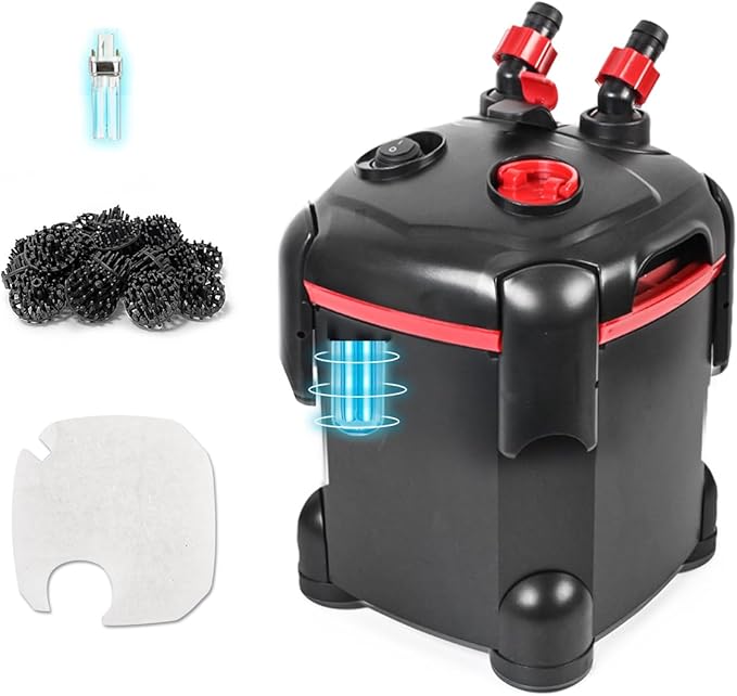 172GPH Canister Filter, External Aquarium Filter Ultra-Quiet Water Circulation Cleaning Machine with Media for Fish Tanks and Aquariums Up to 30 Gallons (172GPH)