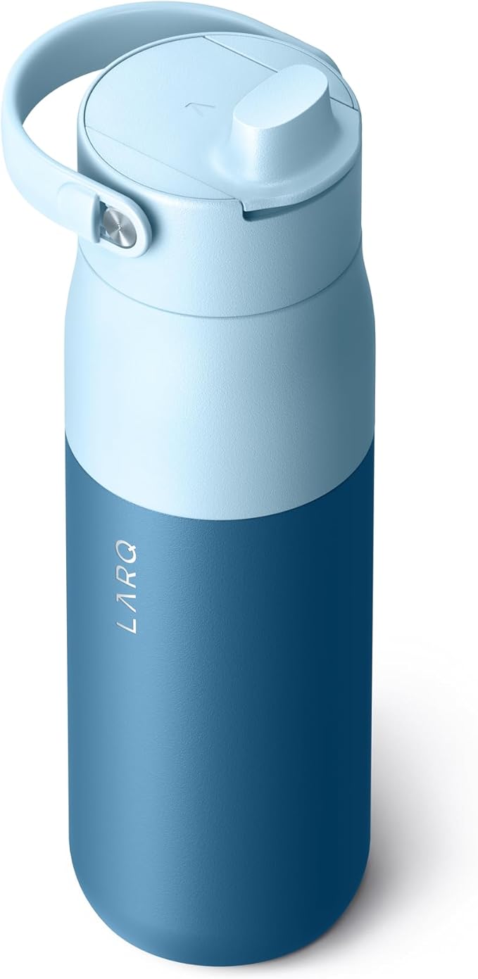 LARQ Bottle Swig Top 23oz - Insulated Reusable Stainless Steel Water Bottle With Built-In Silicone Handle | BPA Free | For Sports, Gym, and Travel | Amalfi Blue