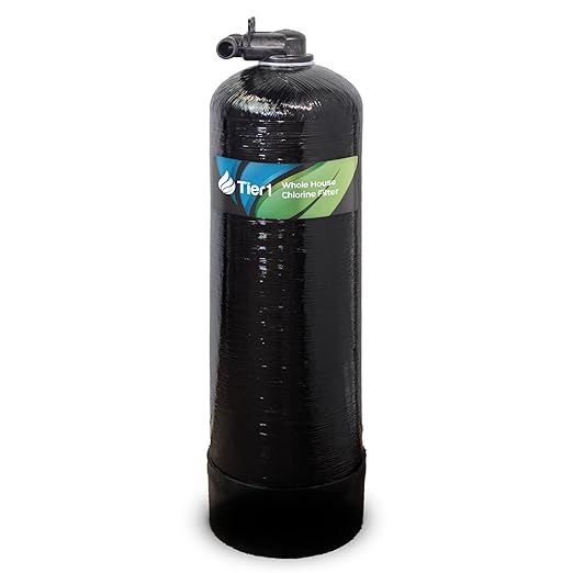 Tier1 Whole House Chlorine Filter | 600,000 Gallon Capacity, 5-6 Year Life | Pre-Filled Carbon Tank with 1 Cubic Foot of Premium Acid-Washed Granular Activated Carbon | Home Water Filtration System