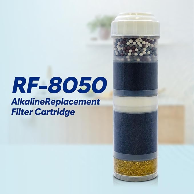 RF-8050 10-Stage Alkaline Filter – 2.5” × 10” Universal Cartridge – KDF-55, Activated Carbon, Alkaline Minerals – Reduces Lead, Chlorine, Heavy Metals, Chemicals, Bad Taste & Odor