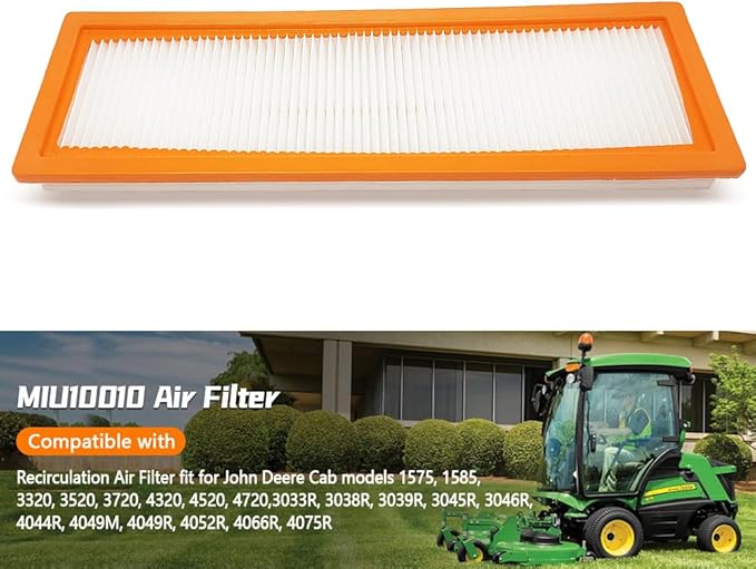 Premium Cabin Air Filter MIU10010 Fit for John Deere 3320 3520 3720 4320 4520 4720 3033R 3038R 3039R 3045R 3046R 4044R 4049M 4049R 4052R 4066R Advanced Filtration Recirculation Air Filter