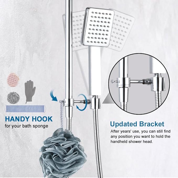 POP SANITARYWARE All Metal Shower Head with Handheld Chrome High Pressure 12 Inch Showerhead Combo, 71 Inch / 6 ft Hose, Press Button 4-Way Diverter, Adjustable Extension Arm