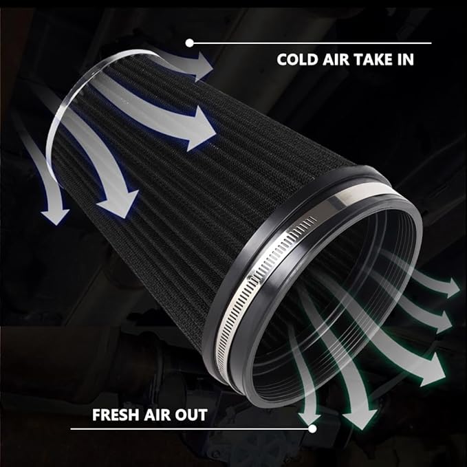 MUGE RACING 6" 152 mm High Flow Inlet Air Filter, Air Intake Cone Filter Replacement Performance Washable Clamp-On Dry, 8'' Tall(Black)