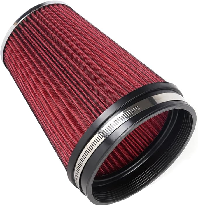 MUGE RACING 6" 152 mm High Flow Inlet Air Filter, Air Intake Cone Filter Replacement Performance Washable Clamp-On Dry, 8'' Tall(Red)