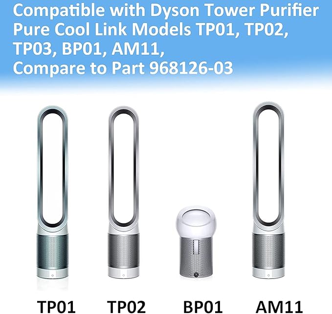 Replacement TP02 Air Purifier Filters Compatible with All Dyson Pure Cool Link Models TP01, TP02, TP03, BP01, AM11 Tower Purifier Part # 968126-03 305158-01, 305159-01, 308400-01 (2 Pack)