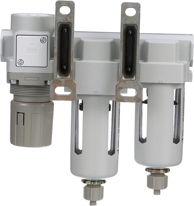 PneumaticPlus SAU330-N03G Three Stage Compressed Air Drying System - Particulate Air Filter, Coalescing Filter, Air Pressure Regulator Combo 3/8" NPT - Poly Bowl, Manual Drain, Gauge