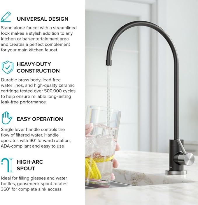 KRAUS® Purita™ Single Handle Drinking Water Filter Faucet for Reverse Osmosis or Water Filtration System in Spot-Free Stainless Steel/Matte Black, FF-100SFSMB