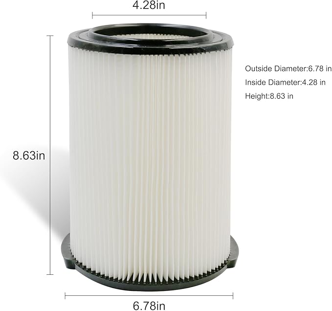 2 Pack vf4000 Filter for Ridgid Shop Vac 5-20 Gallon Wet/Dry Vac, also Fit for Husky 6-9 gallon Vacuum, with 4x Foam Sleeve