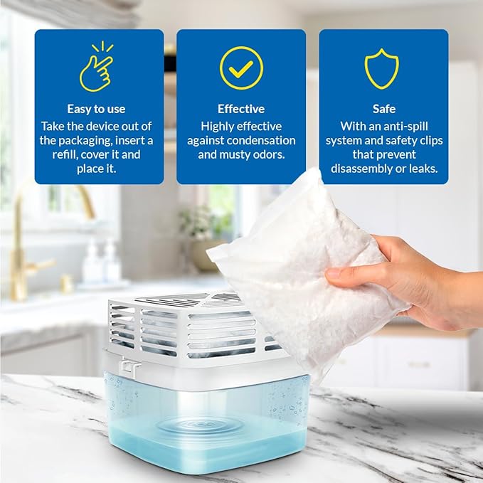HUMYDRY® - Pack of 6 Premium Dehumidifier Devices with 6 Moisture Absorber Refills - 15.9 oz - Fragrance Free - Ideal for Spaces Up to 200 sq.FT