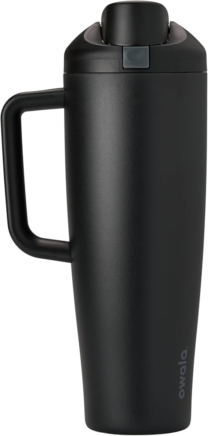 Owala FreeSip Tumbler Insulated Stainless Steel Water Bottle with Built-in Straw and Side Handle, For Travel, Work, School, and Sports, 40oz, BPA Free, Leak Proof, Black (Very, Very Dark)