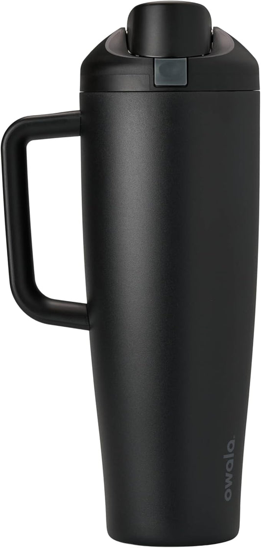 Owala FreeSip Tumbler Insulated Stainless Steel Water Bottle with Built-in Straw and Side Handle, For Travel, Work, School, and Sports, 40oz, BPA Free, Leak Proof, Black (Very, Very Dark)