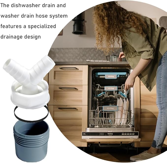 1-1/2 Inch Dishwasher Drain Hose Adapter Y Piece with Clips Kit, Pipe Connector Kit, Pipe Clips, Sink Adapter for Washing Machine