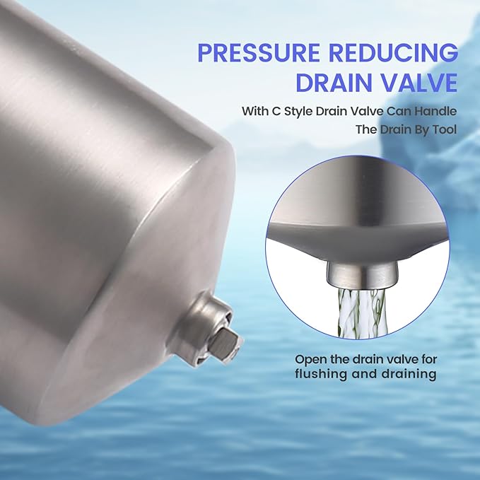 Amwater NSF/ANSI 42 Certification Big+ Stainless Steel Filter Housing for 20”Length,4.5"OD Filter Cartridge (20" C Housing-1-1/2NPT)