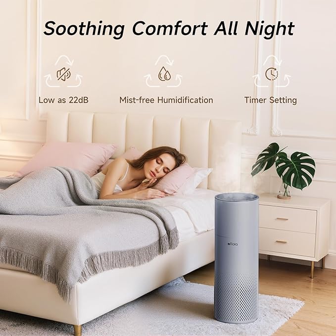 Afloia Humidifier and Air Purifier in One, Air Purifier and Evaporative Humidifier Combo for Home, 24dB Quiet Air Cleaner Remove Pets Dust Dander Hair Allergy Pollen Smoke Smell for Room, Dark Blue