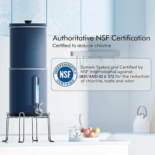 Purewell 2.25G Gravity Water Filter System with Water Level Window, 3-Stage 0.01μm Ultra-Filtration Stainless Steel Countertop System with 2 Filters and Stand, Reduce 99% Chlorine, PW-KS