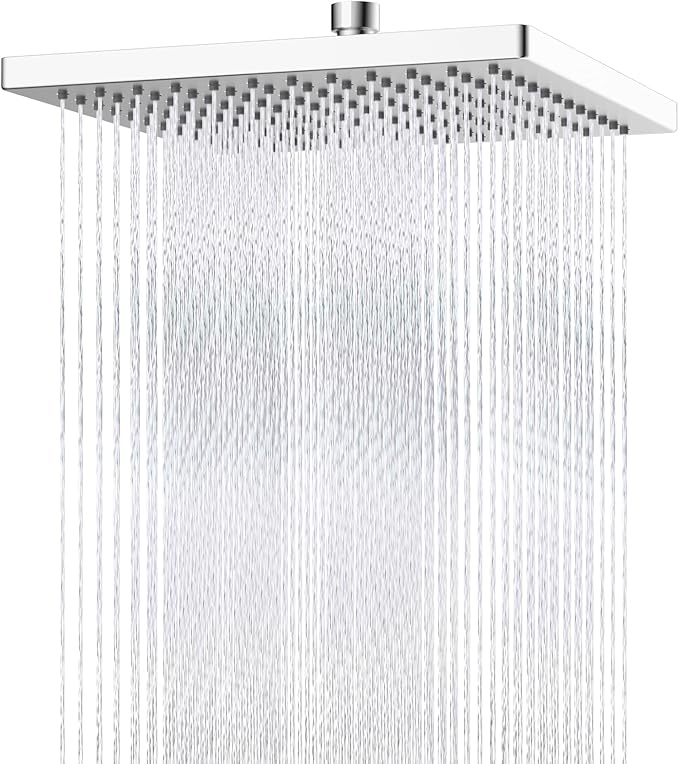 Hibbent Thickness Metal Rain Shower Head, 12 Inch High Pressure Shower Heads, Square Large Bathroom Rainfall Shower Head with Adjustable Brass Ball Joint, Waterfall Full Body Coverage, Chrome