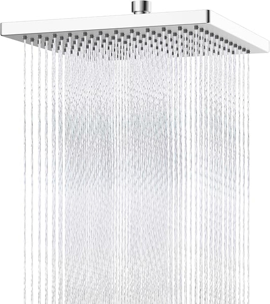 Hibbent Thickness Metal Rain Shower Head, 12 Inch High Pressure Shower Heads, Square Large Bathroom Rainfall Shower Head with Adjustable Brass Ball Joint, Waterfall Full Body Coverage, Chrome