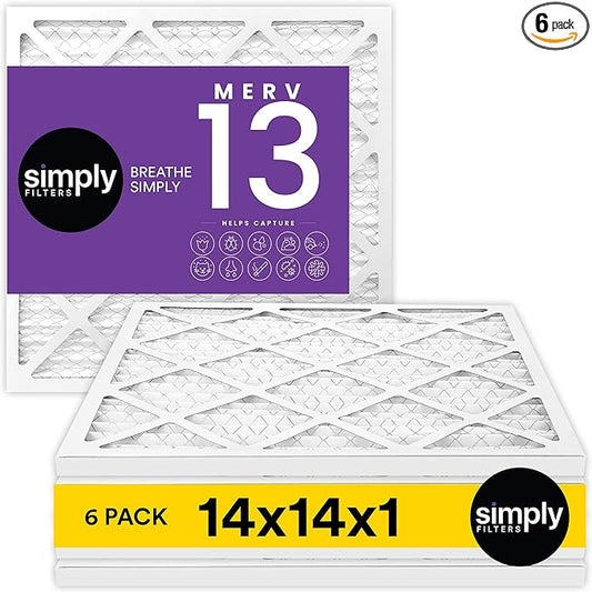 Simply 14x14x1 Air Filter, Merv 13, MPR 1500, 6 Pack, For Home AC Furnace & HVAC (Actual Size: 13.75"x13.75"x0.75") DUST, Pet, & Allergy Control