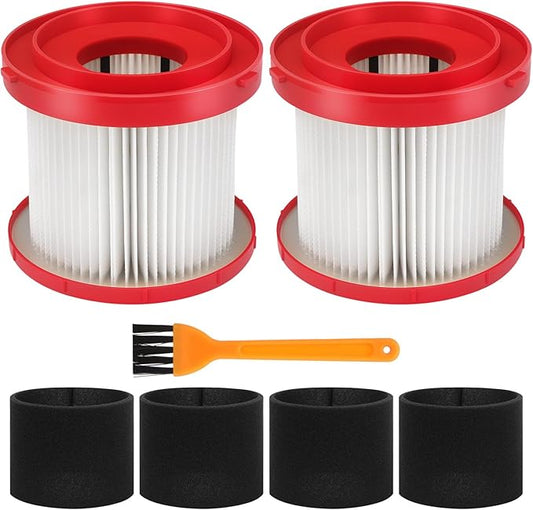 2 Pack 49-90-1900 Wet Dry Vacuum Filter Compatible With Milwaukee Cordless M18 Vacuum 0780-20 0880-20, with 4 Foam Sleeve Filters & 1 Brush