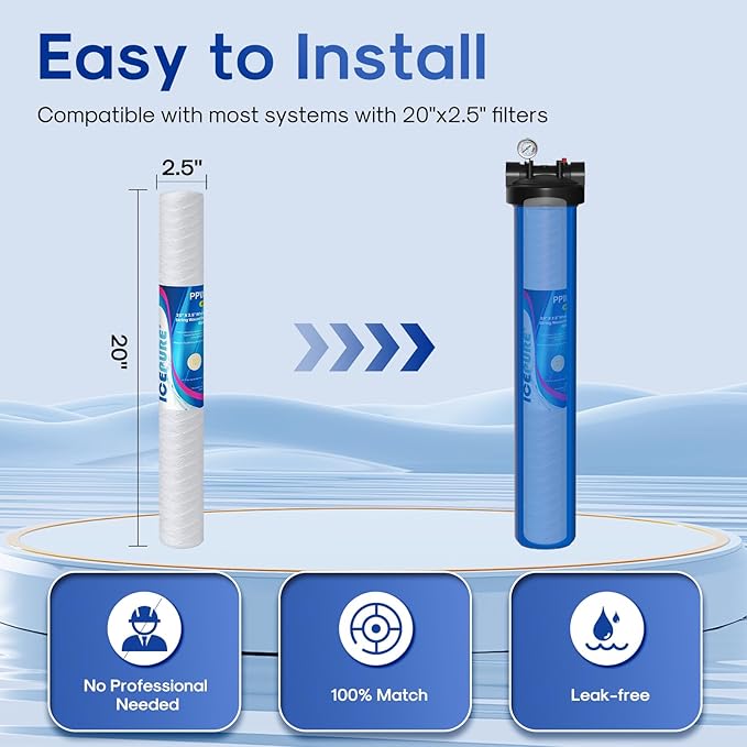 ICEPURE 5 Micron 20" x 2.5" String Wound Whole House Water Filter Cartridge for Well Water, Replacement for Aqua Pure AP110-2C, FPMB5-20, WPP-F20-5, P1-20/SP-P1-20, 6PACK