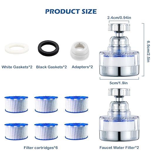 2 Pack Sink Water Filter Faucet: Bathroom Sink Filter - 360° Rotating Faucet Filters Purifier Kitchen Tap Filtration Removes Chlorine Fluoride Heavy Metals Hard Water for Home Bathroom & Kitchen