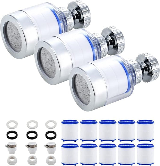 YOTAN Sink Filter Water Faucet, Universal 360 ° Rotating Bathroom Sink Filter, Kitchen Faucet Water Filter-Removes Chlorine Fluoride Heavy Metals Hard Water for Home Kitchen & Bathroom (3 Pcs)