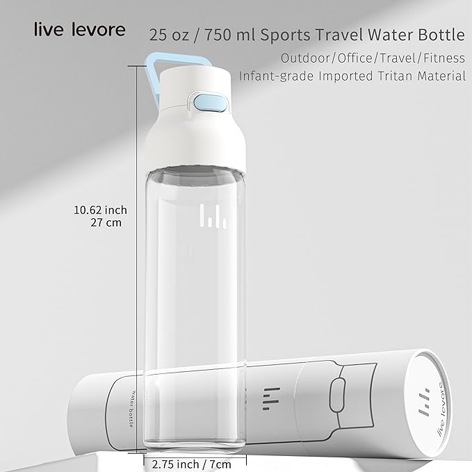 750ml Leak Proof Water Bottle with Flip Top Lid, BPA-Free USA Tritan Drink Bottle, Dishwasher Safe for Office, Outdoor & Daily Use (White B, 1 Pack)