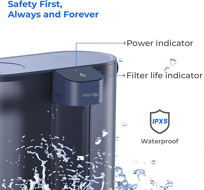 Waterdrop Compact Electric Water Filter Pitcher, 200-Gallon Rechargeable Instant Powerful Dispenser, NSF/ANSI 42&53&401, Reduce PFAS, Lead, Chlorine, 14-Cup, Blue, with 1 Filter, Does not Lower TDS